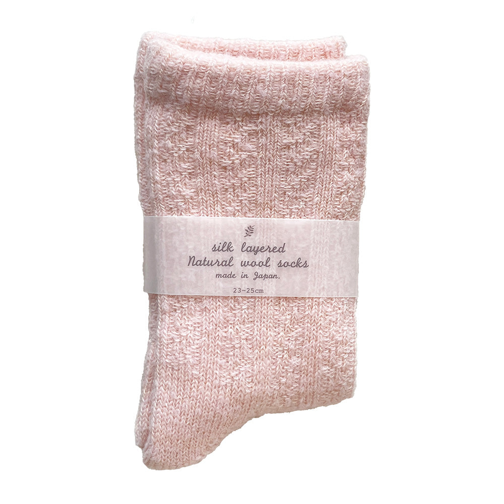 たむら靴下店 縄柄 シルク ウール 二重ソックス 23-25cm
