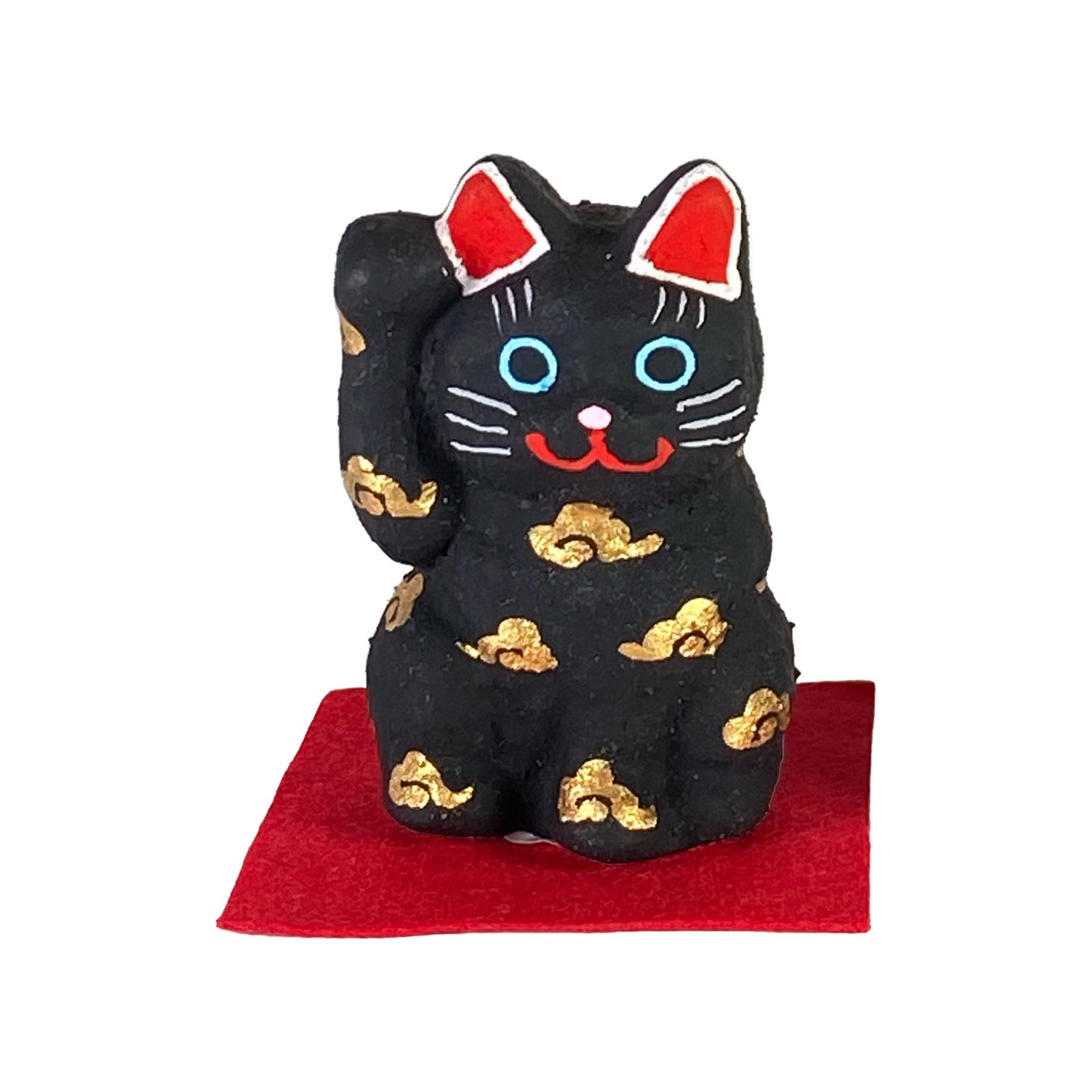玩古庵 8号招き猫 漆喰加工 黒金運