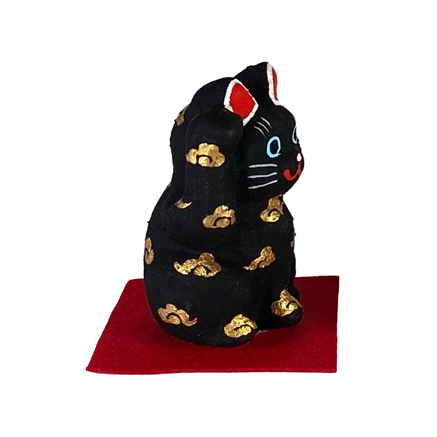 玩古庵 8号招き猫 漆喰加工 黒金運
