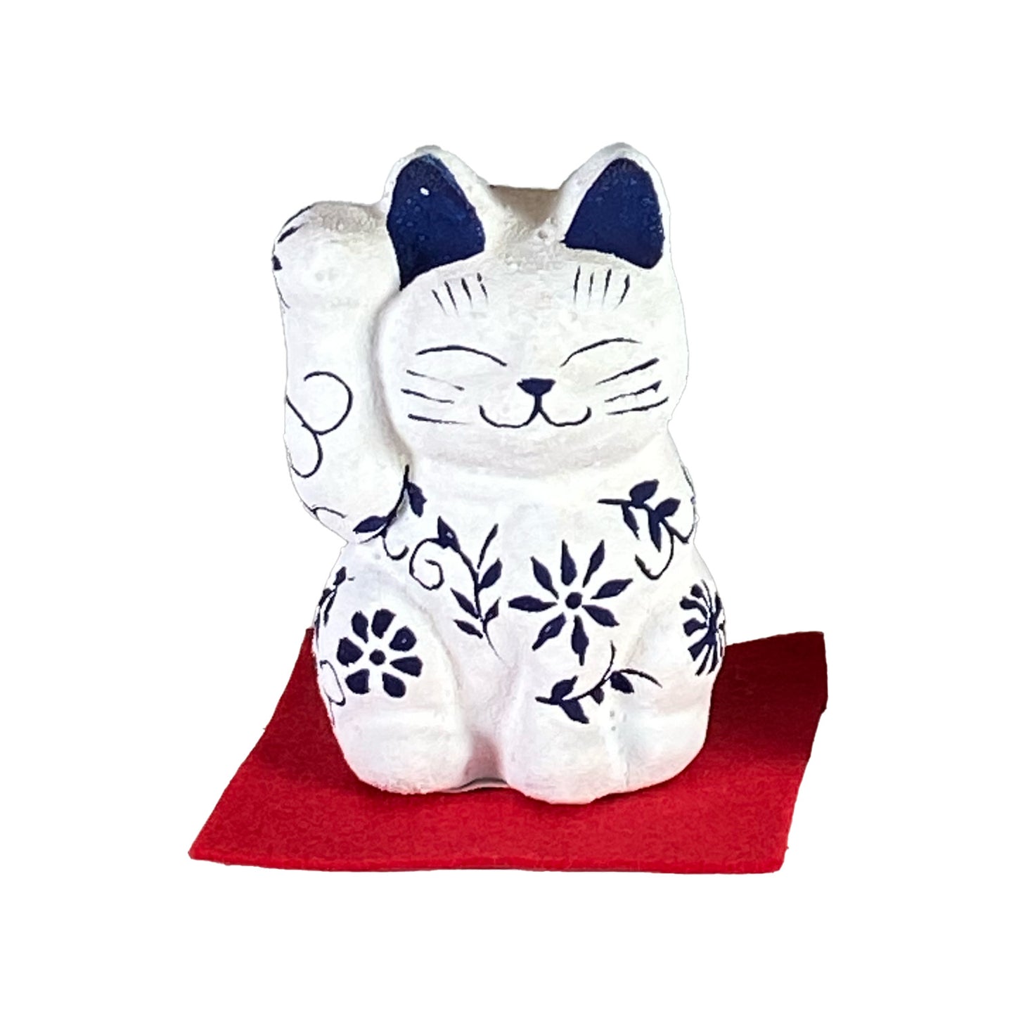 玩古庵 8号招き猫 漆喰加工 白フラワーリーフ