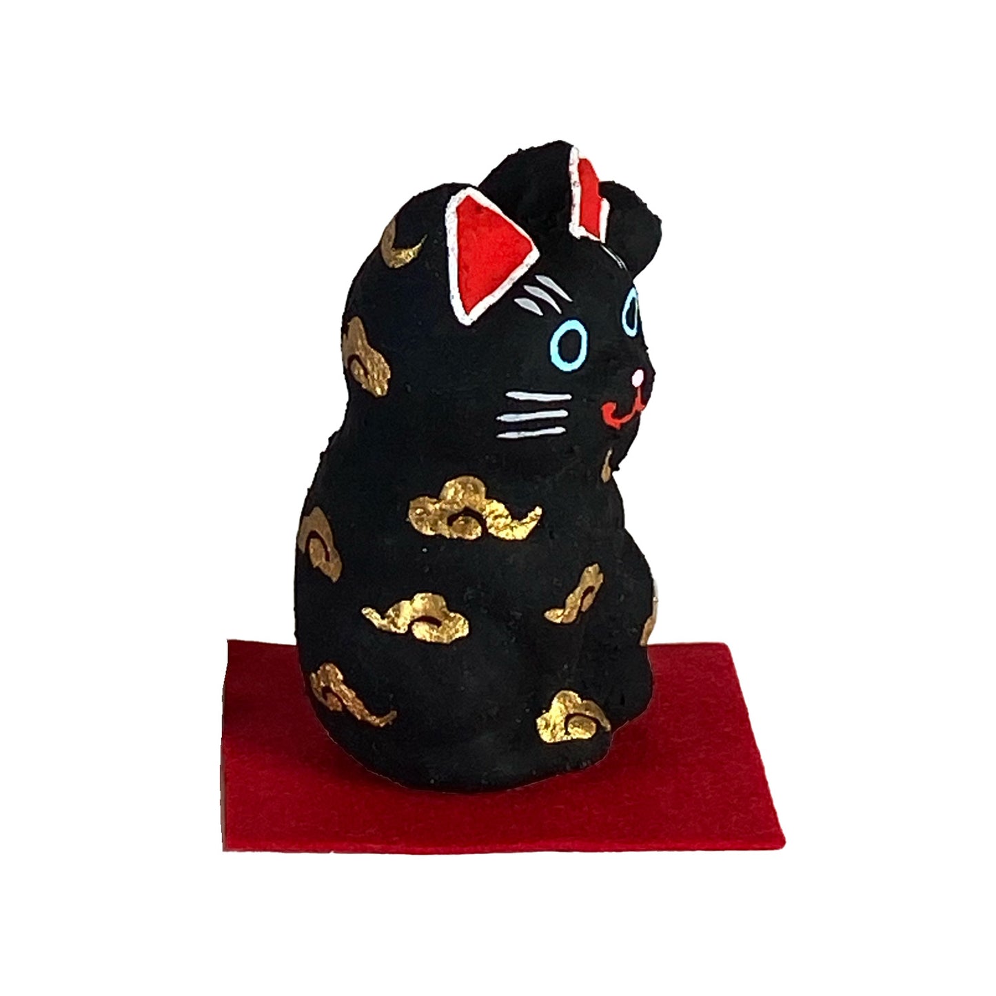 玩古庵 8号招き猫 漆喰加工 黒金運