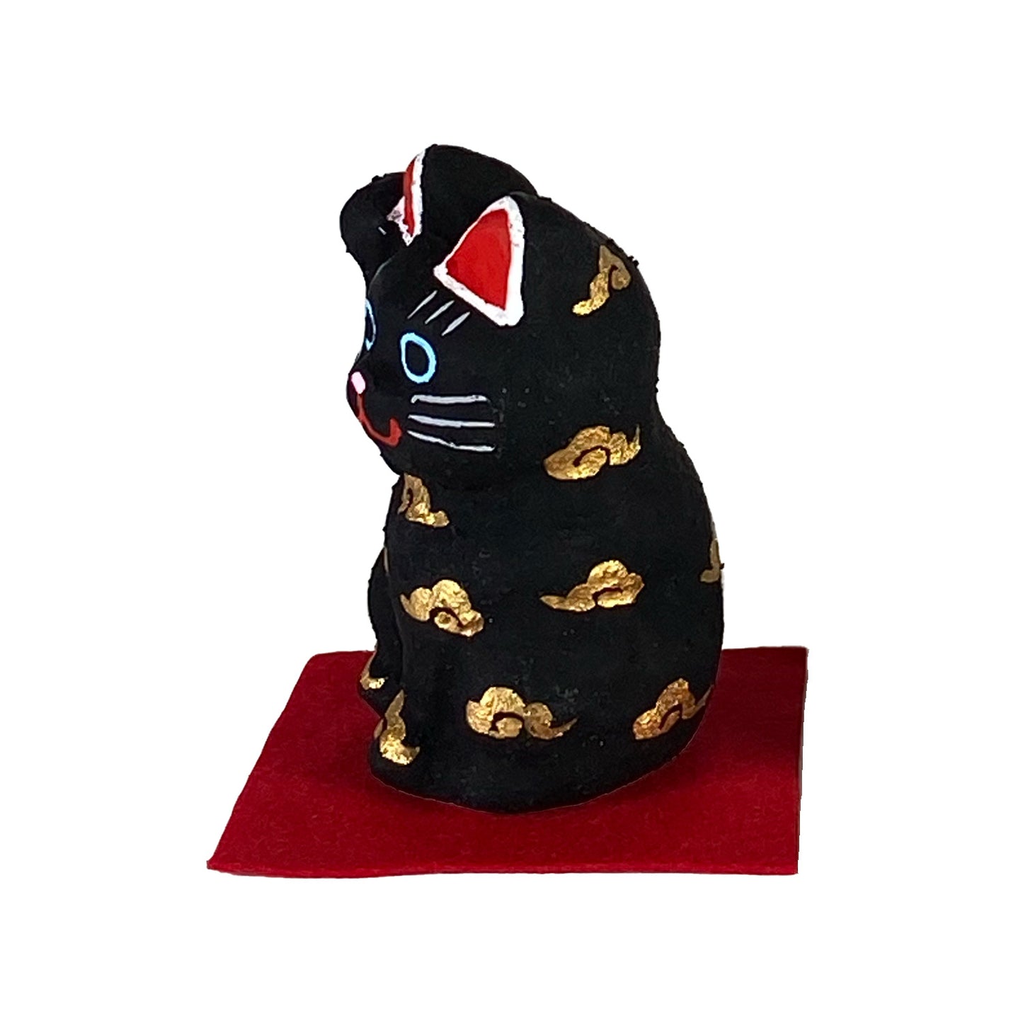 玩古庵 8号招き猫 漆喰加工 黒金運
