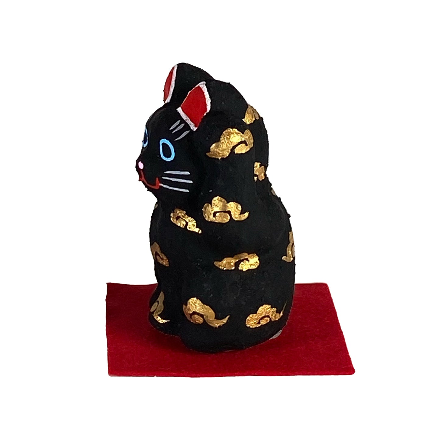 玩古庵 8号招き猫 漆喰加工 黒金運