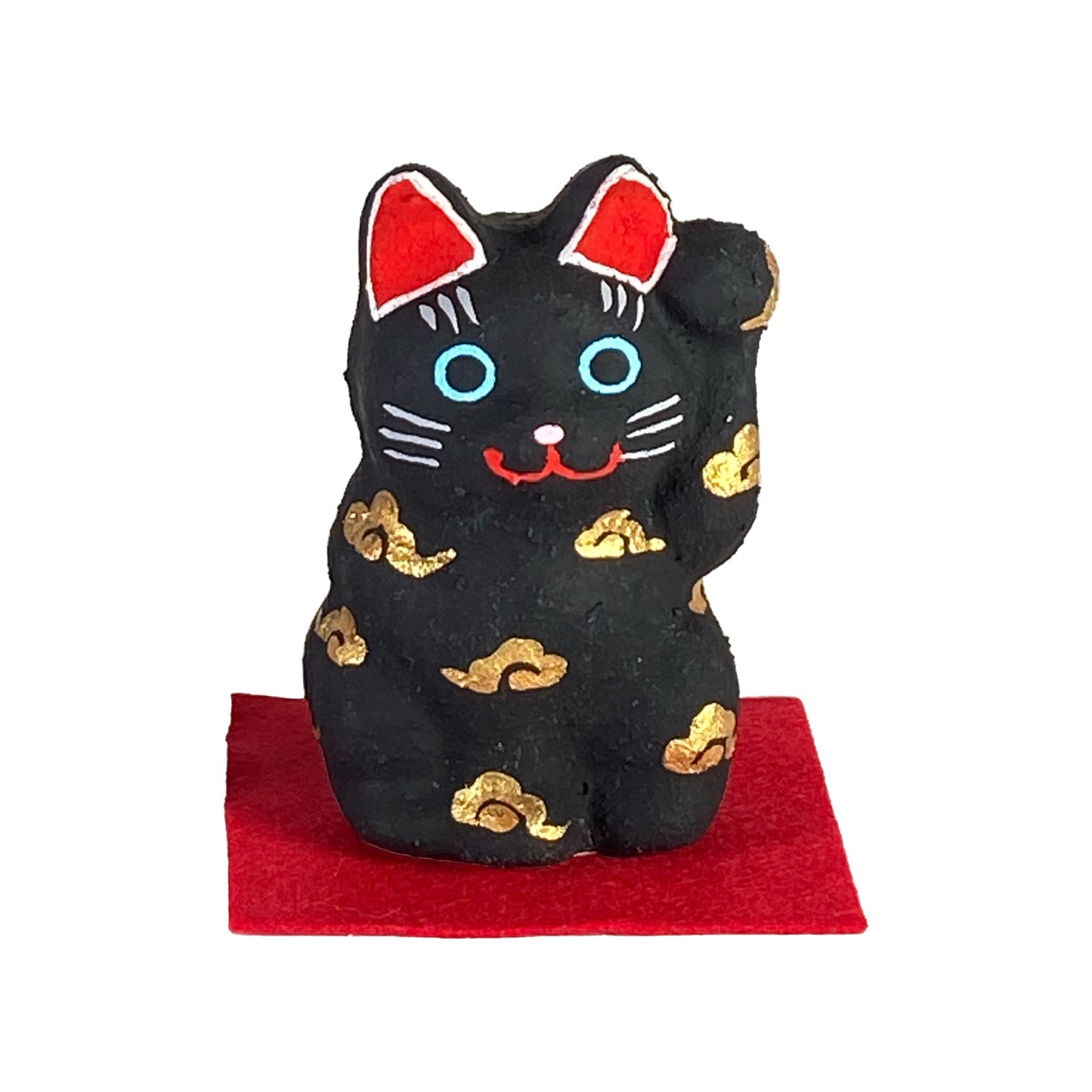 玩古庵 8号招き猫 漆喰加工 黒金運