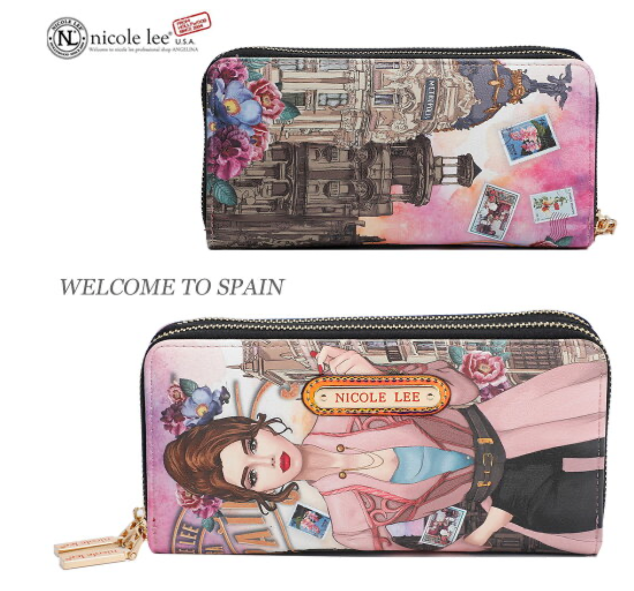 NICOLE LEE スペイン花アートガール長財布
