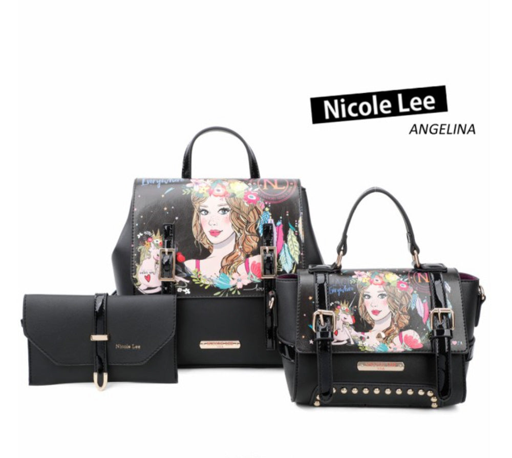 NICOLE LEE 大人可愛い花ガールショルダーバック 紐かけ方次第でリックサック