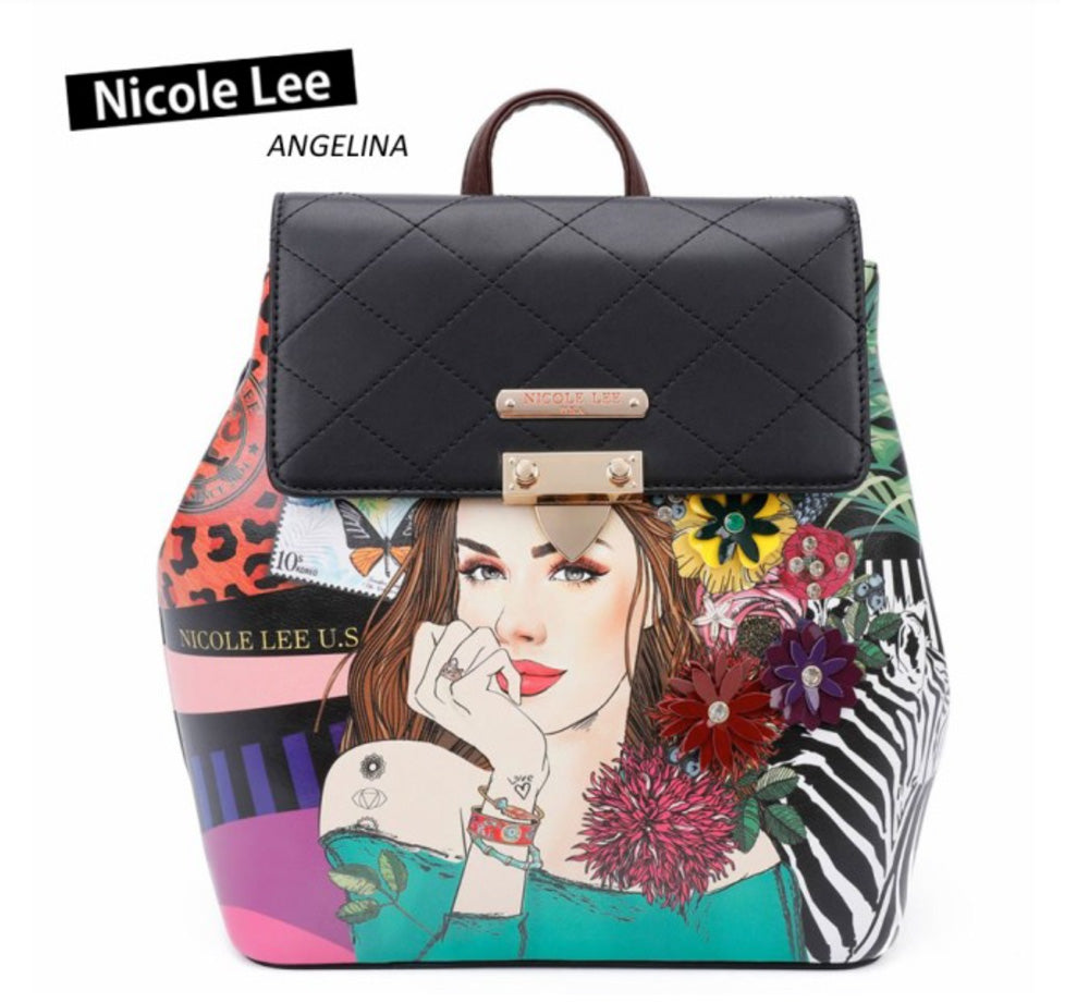NICOLE LEE 大ぶりフローラルガールアートリック フタのキルトステッチが高級感
