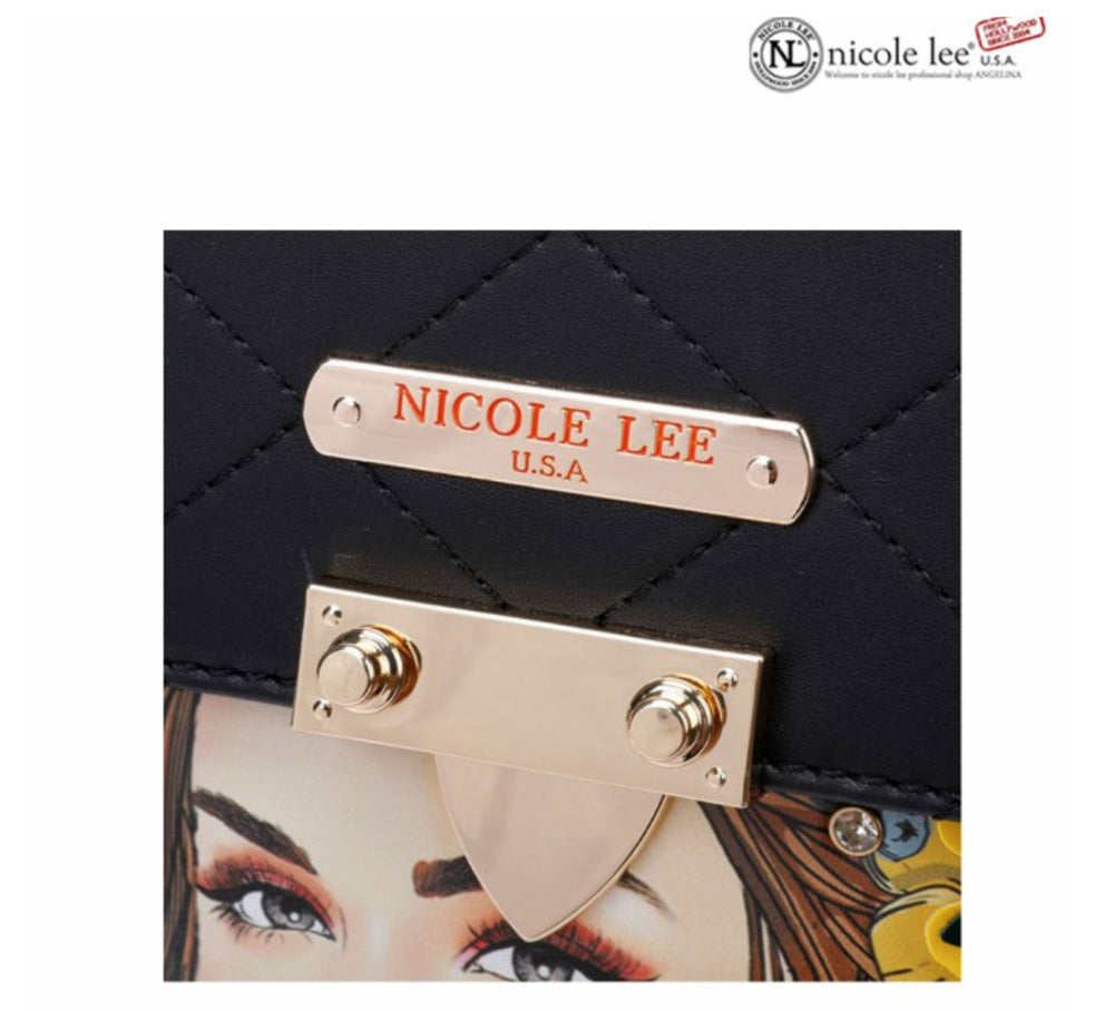 NICOLE LEE 大ぶりフローラルガールアートリック フタのキルトステッチが高級感